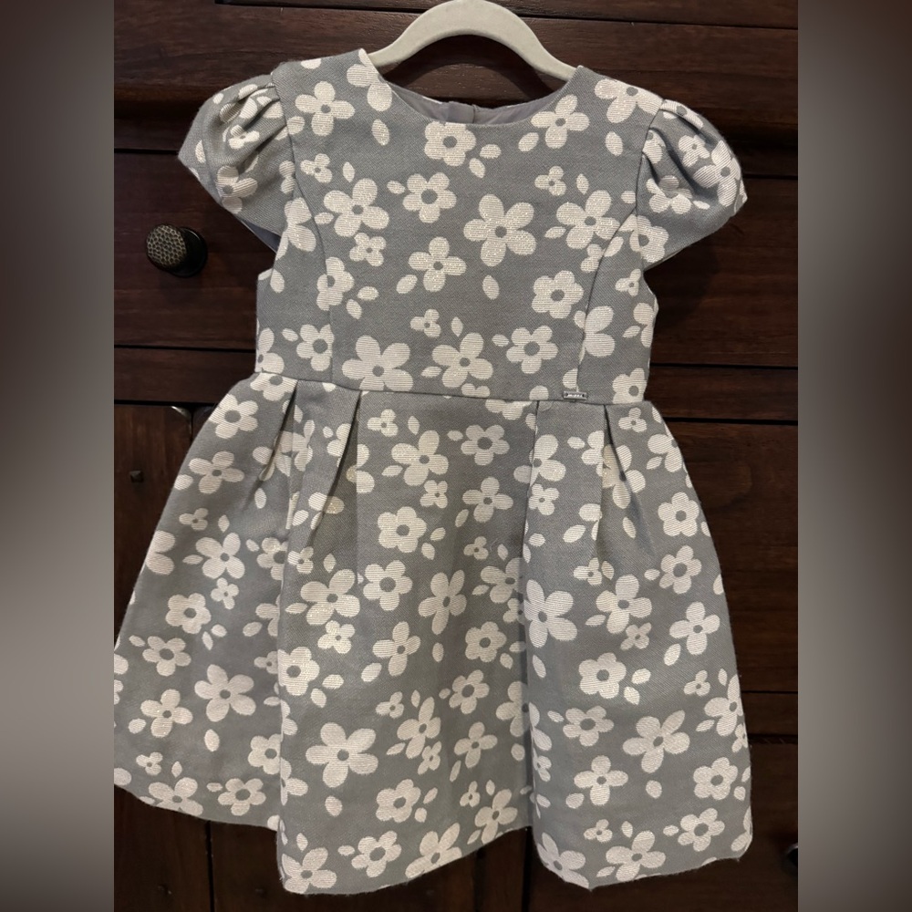 Mayoral Gray and White Floral Kids Dress